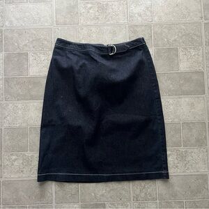 Y2K Loft Dark Blue Denim Pencil Skirt Womens 8 Ann Taylor White Stitching